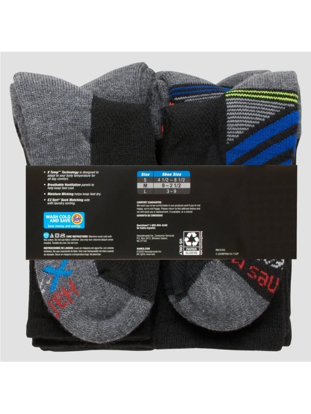 Hanes Boys' Black Crew Socks Ventilation Cushioned Heel Moisture Wicking